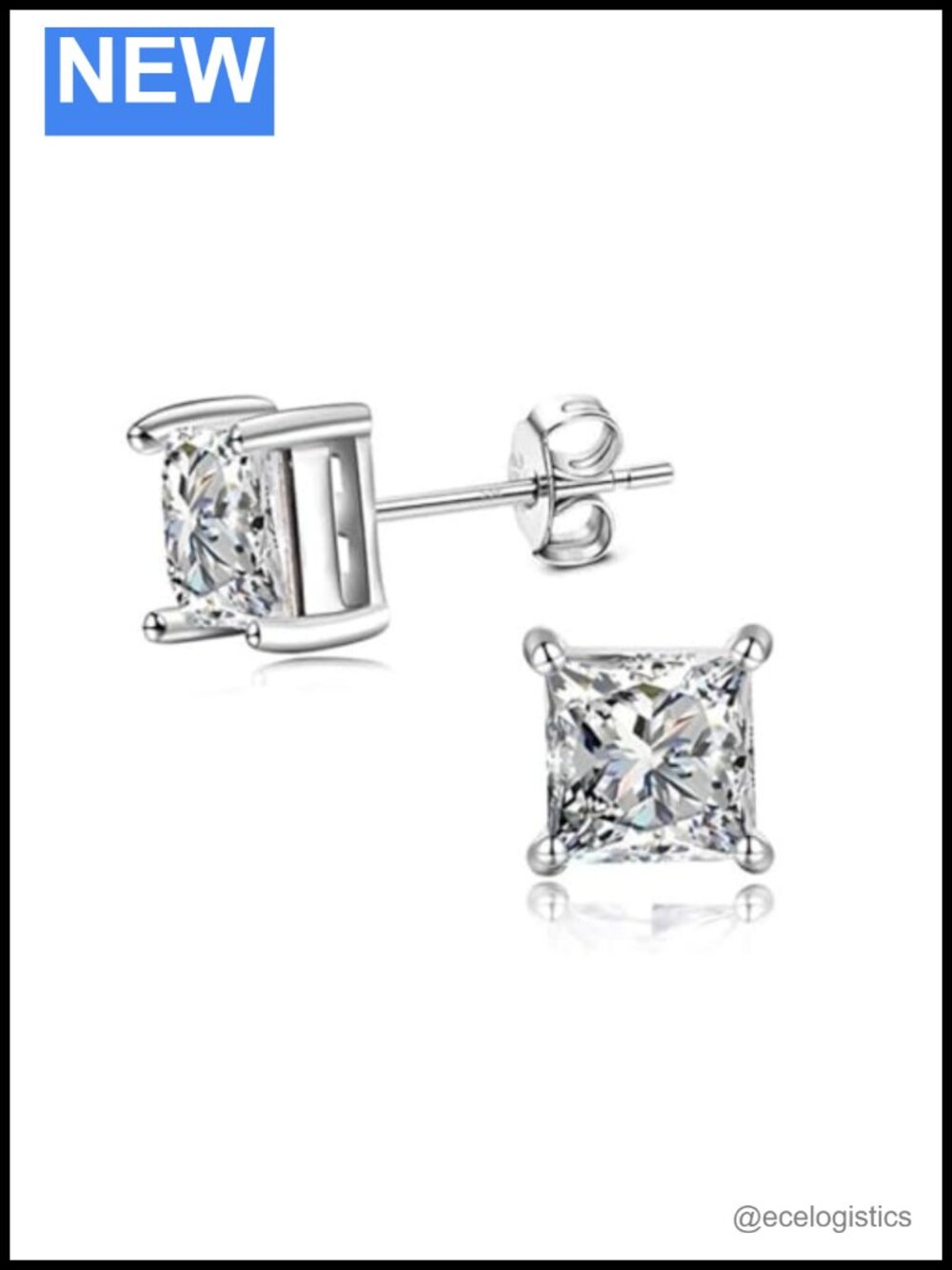 925 Sterling Silver Square Clear CZ Stud Earrings 2 Pairs Fine Jewelry